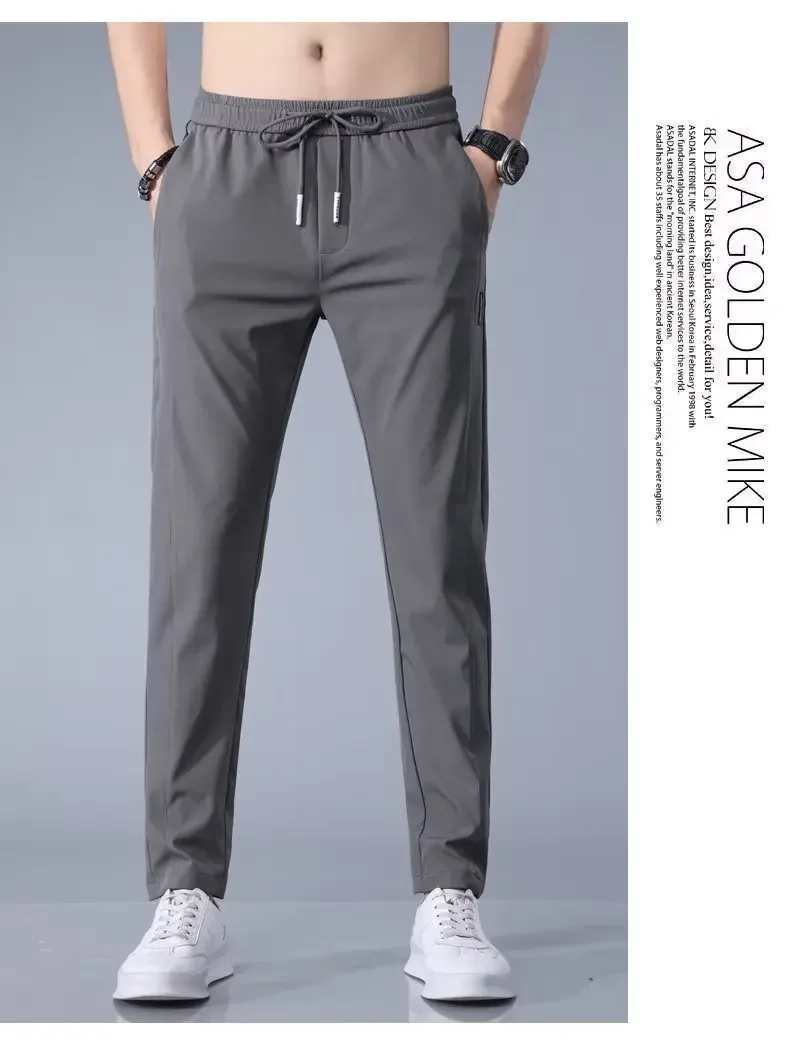 Verão fino resistente ao desgaste sujo canteiro de obras trabalho calças de seda gelo não-magnético sem ferro calças masculinas