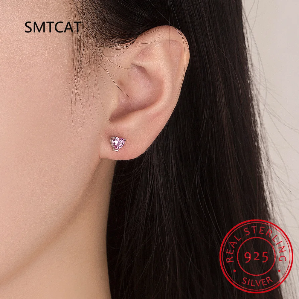 Simulated D Color Moissanite S925 Sterling Silver Love Heart Stud Earrings Wedding Fine Jewelry Women Elegant Bridal Gift