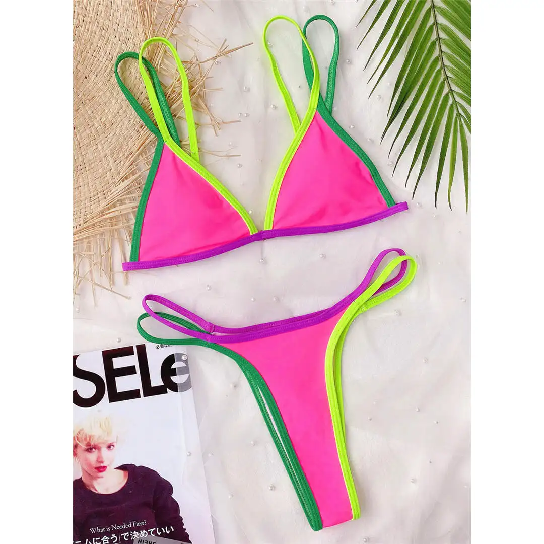 S-XL 3-Farben Sexy Tanga-Bikini Damen-Badeanzug Zweiteiliger Bikini-Set mit hohem Beinausschnitt Badebekleidung Badeanzug V244 – Detail 12