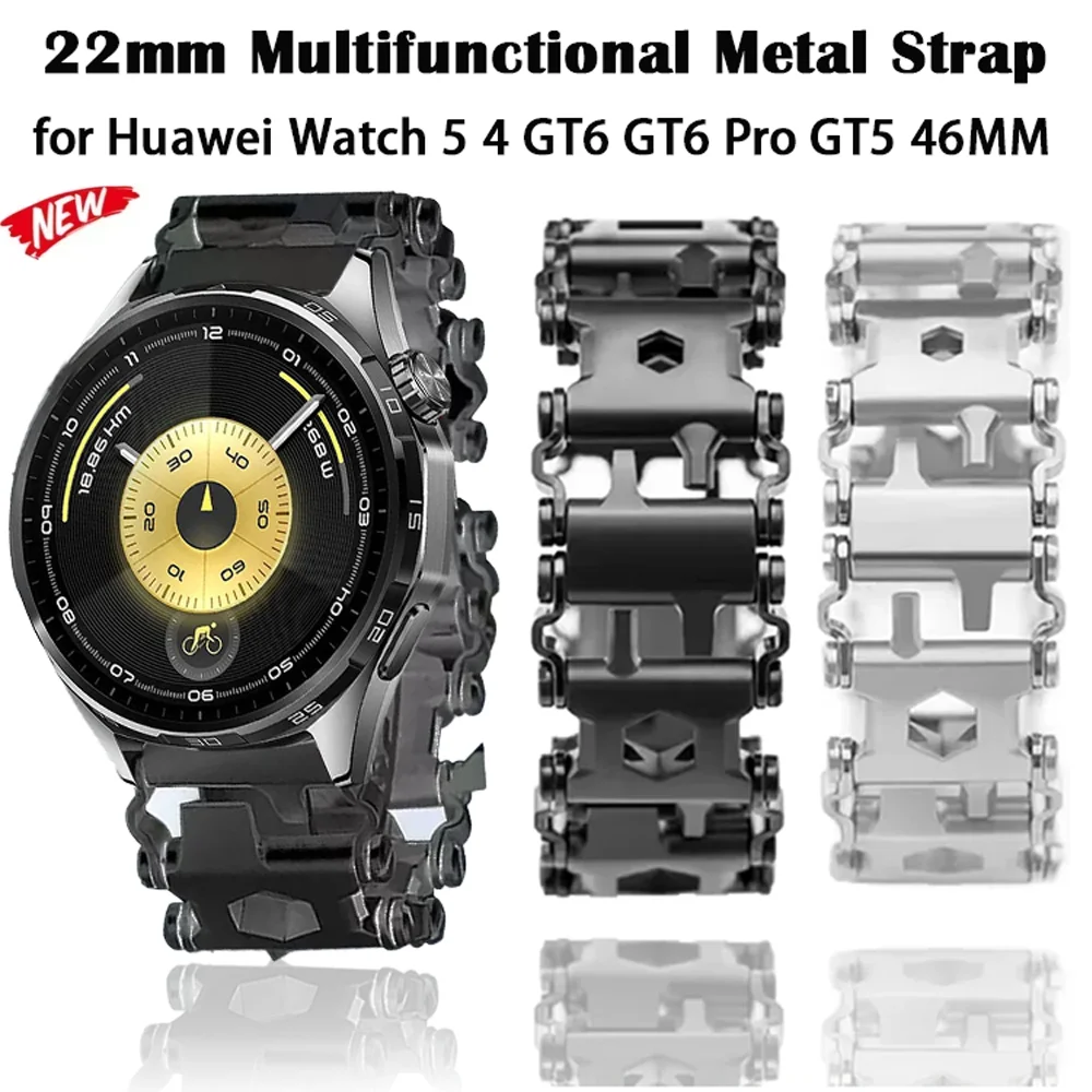 Metal 22mm Strap for Huawei Watch 5 GT7 GT6 Pro GT5-4-3-2 46mm GT Runner 2 Ultimate 2 Outdoor Multifunctional Bracelet Wristband