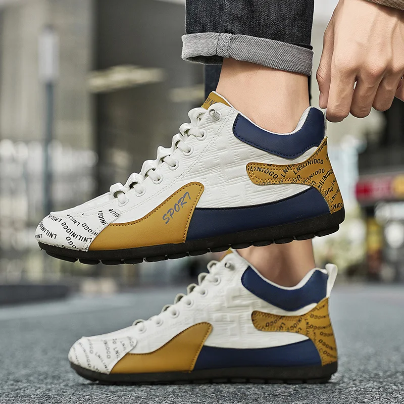 YRZL Men's Shoes Soft Walking Shoes Lightweight Casual Vulcanized Shoes Sports Sneaker Comfortable PU Leather Shoe Men Sneakers