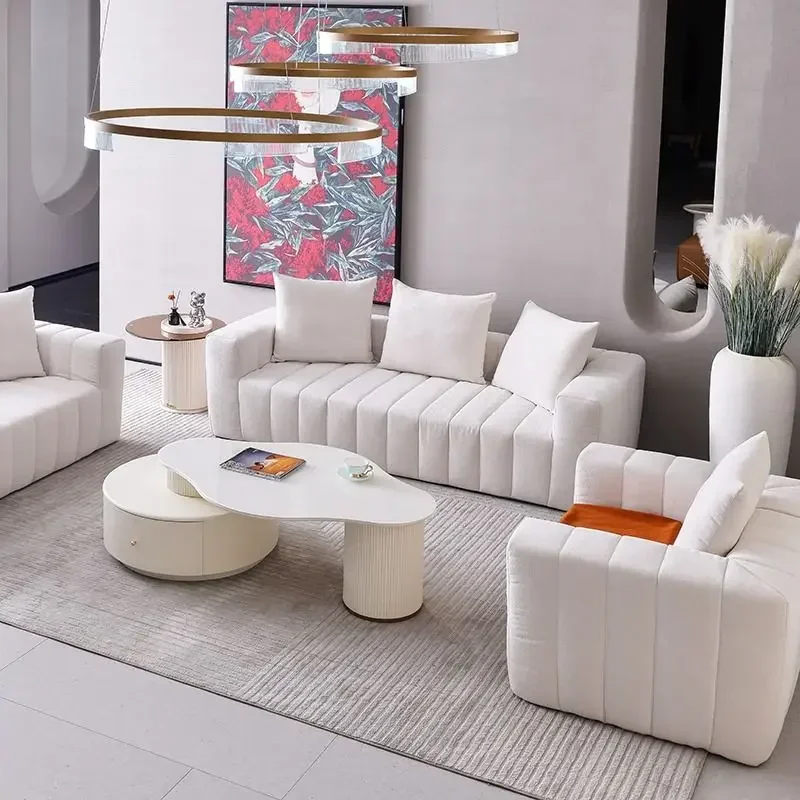 Compression sofa, suitable for small apartment living room, modern simple fabric, cream wind tofu block sofa