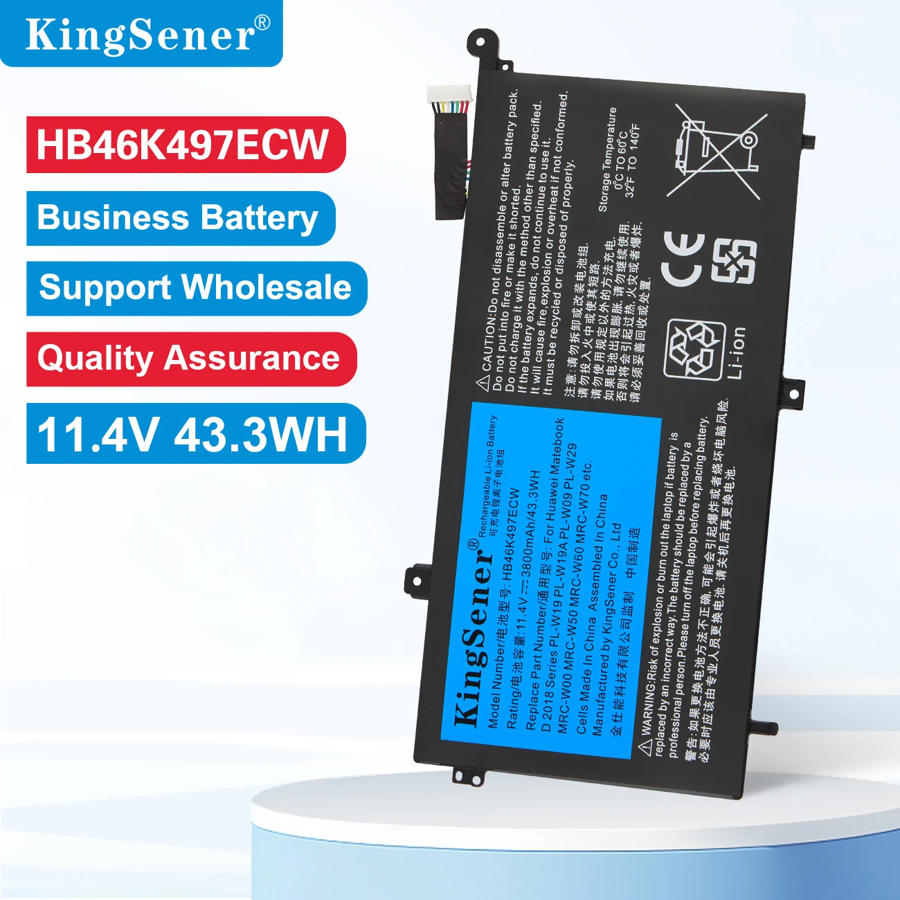 

KingSener HB46K497ECW Laptop Battery For Huawei Matebook D 2018 PL-W19 PL-W19A PL-W09 PL-W29 MRC-W50 W60 W70 Series 43.3WH