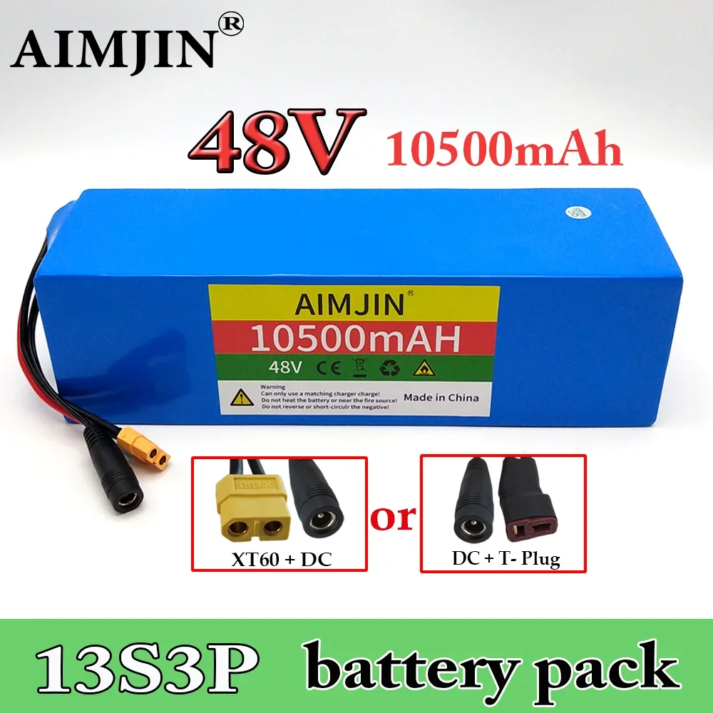 48V 10.5Ah 18650 Rechargeable Lithium Battery Pack 13S3P 1000W Power battery for Bicycle Scooter Electric Vehicle