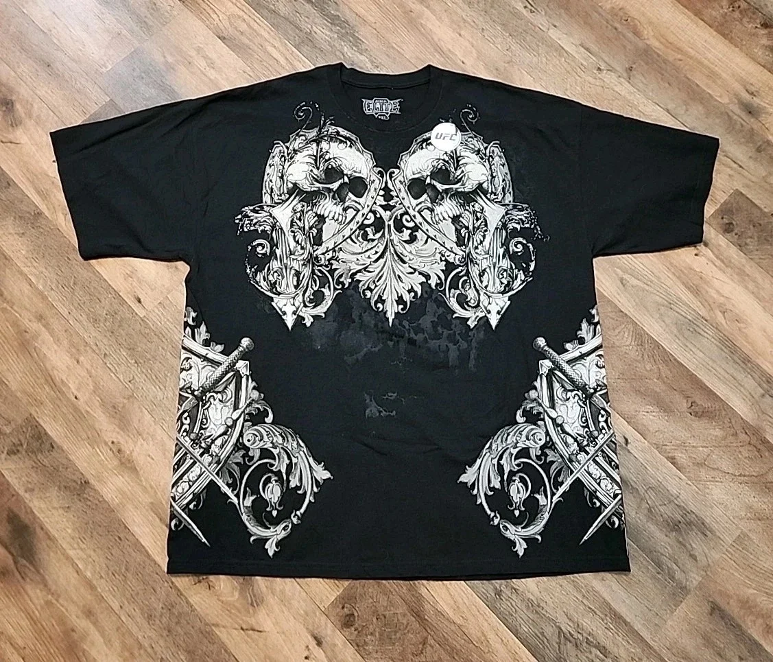 MMA Elite Gothic Skull T-Shirt Dark Cotton Retro Y2K Printed Short Sleeve Round Neck Unisex Streetwear Casual Tee for Men  Women