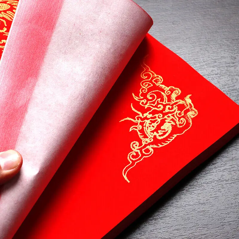 100 Sheets/Pack Red Rice Paper for Writing Fu Spring Festival Door Window Decor Red Xuan Paper Calligraphy Copybook