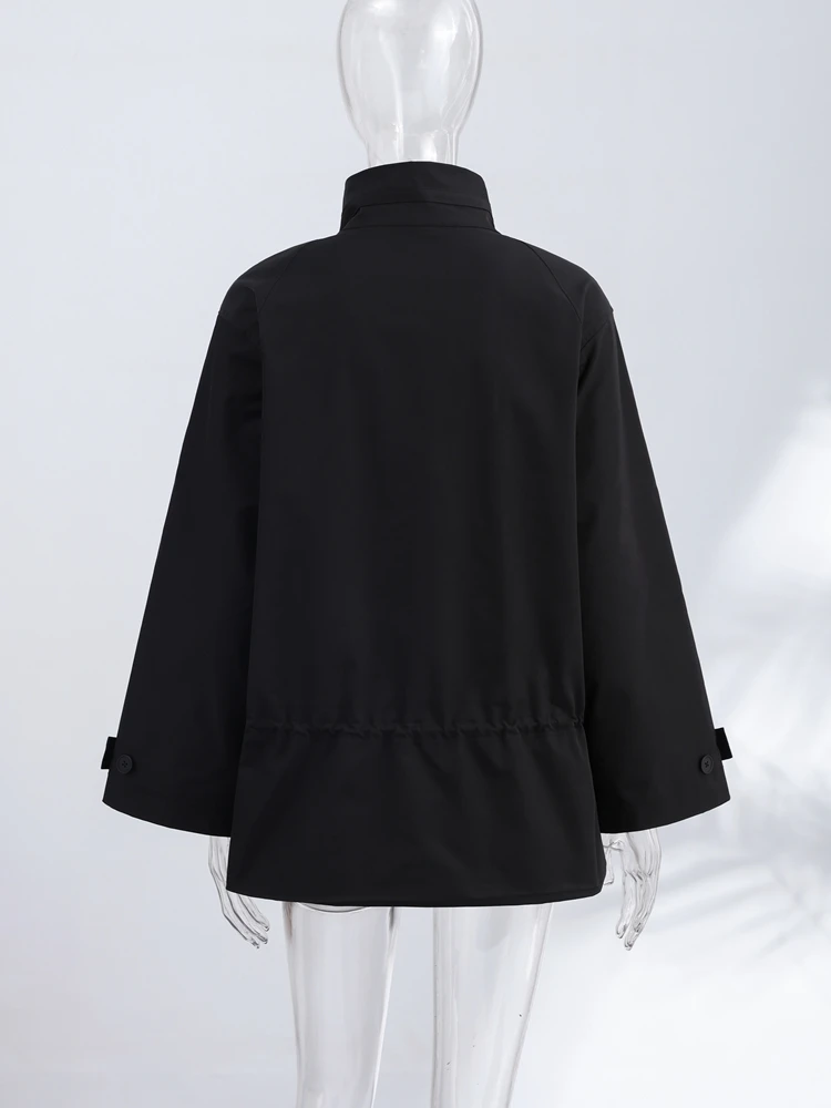 Stehkragen Langarm Oversize-Jacken für Damen Streetwear Große Taschen Kordelzug Taillenschnürung Schlanke Mäntel Frühling Damen-Oberbekleidung – Detail 6