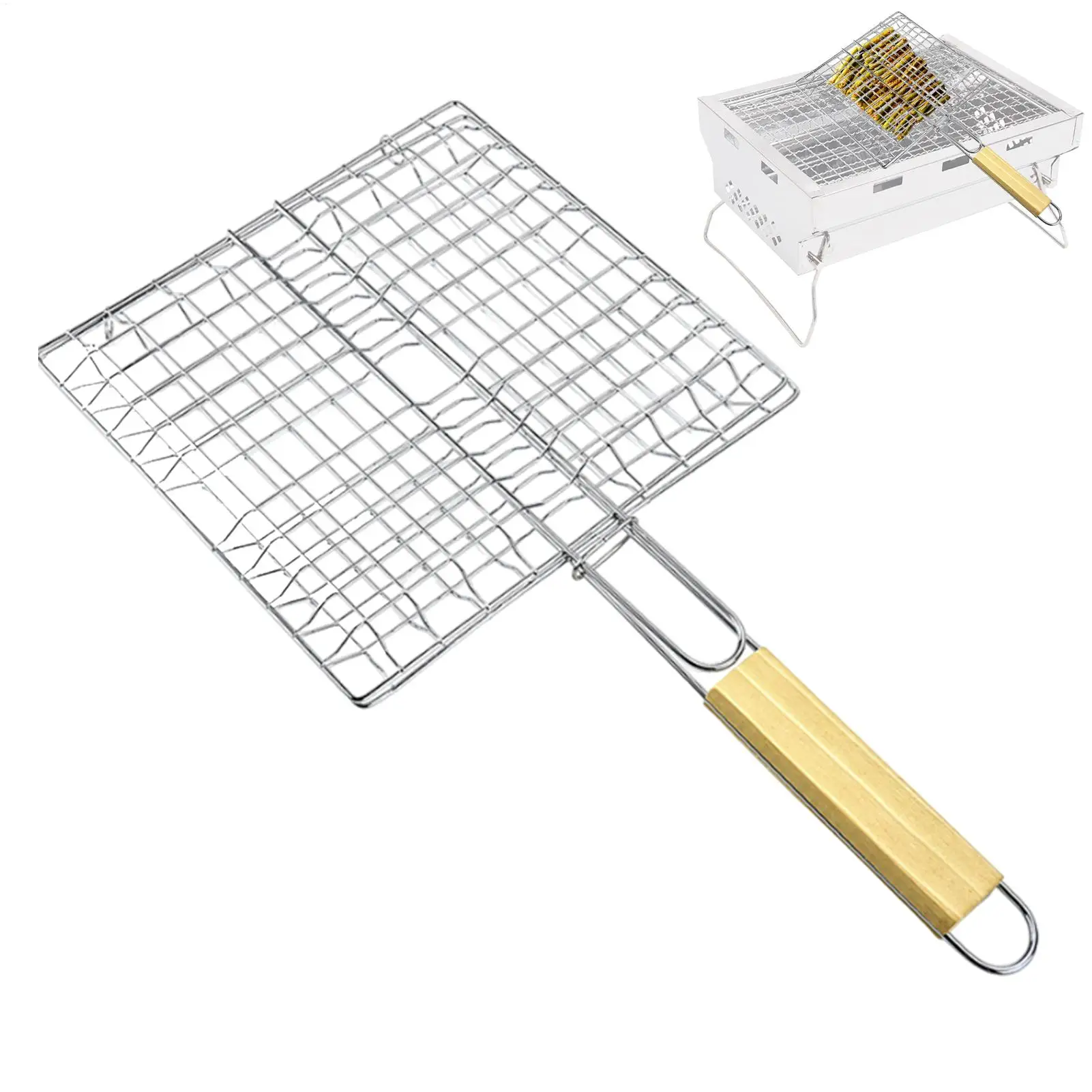 

Термостойкая корзина для гриля с деревянной ручкой для рыбы, креветок и овощей, универсальная корзина для приготовления пищи
