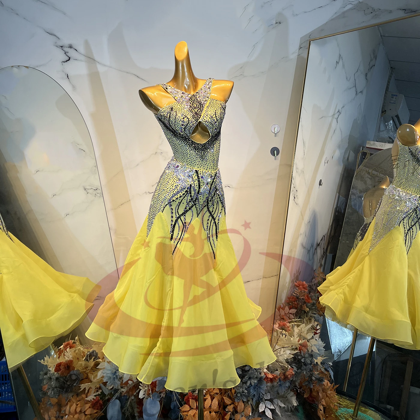 

Latin Dance Costume, Rhinestone, High-End Custom Splicing, Mesh, Large Skirt, Samba Dress For Women, Adults And Children