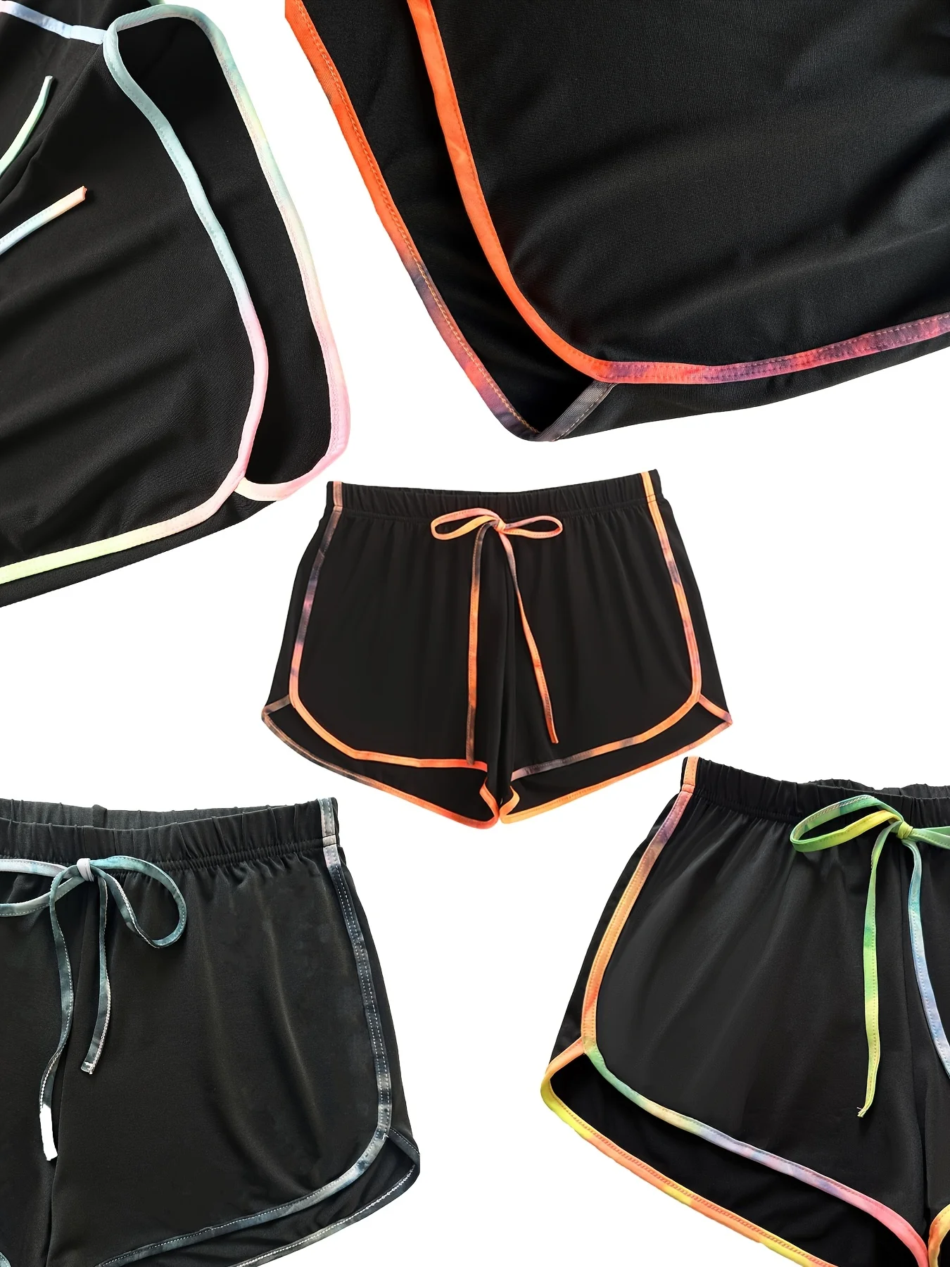 エレガントな方向性のある+6ピースセットのボウノットカジュアルファッションホームタイダイカラーブロックトリムサマーレディースショーツ