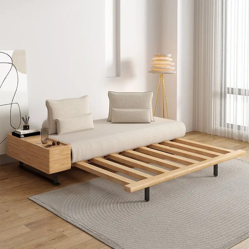 

Multifunctional solid wood sofa bed foldable small apartment living room simple double dual-purpose log sofa
