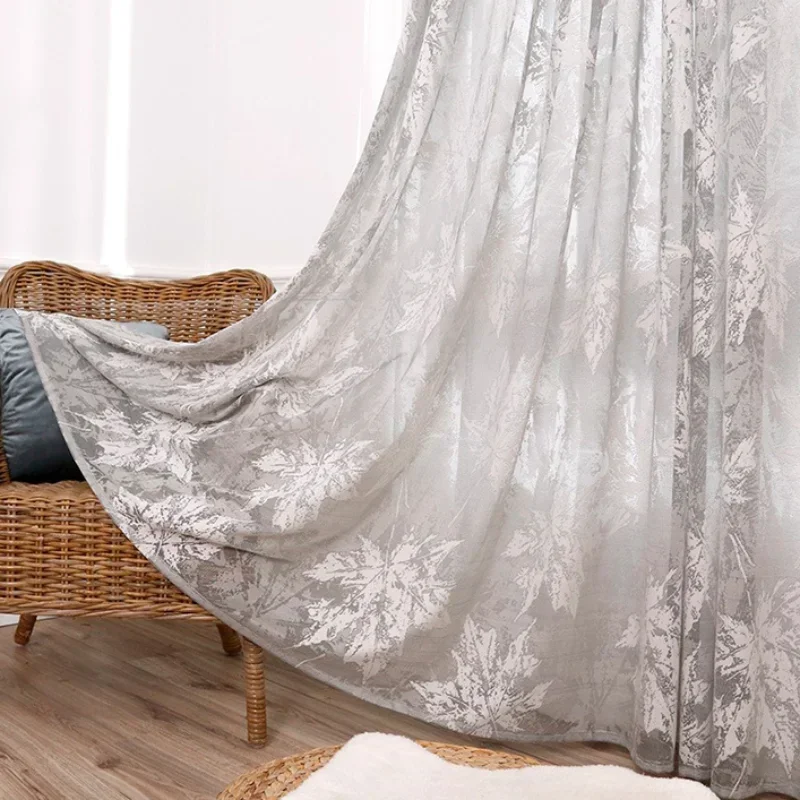 

New Chinese Style Maple Leaf Retro Window Curtain Decor Curtains for Living Dining Room Bedroom