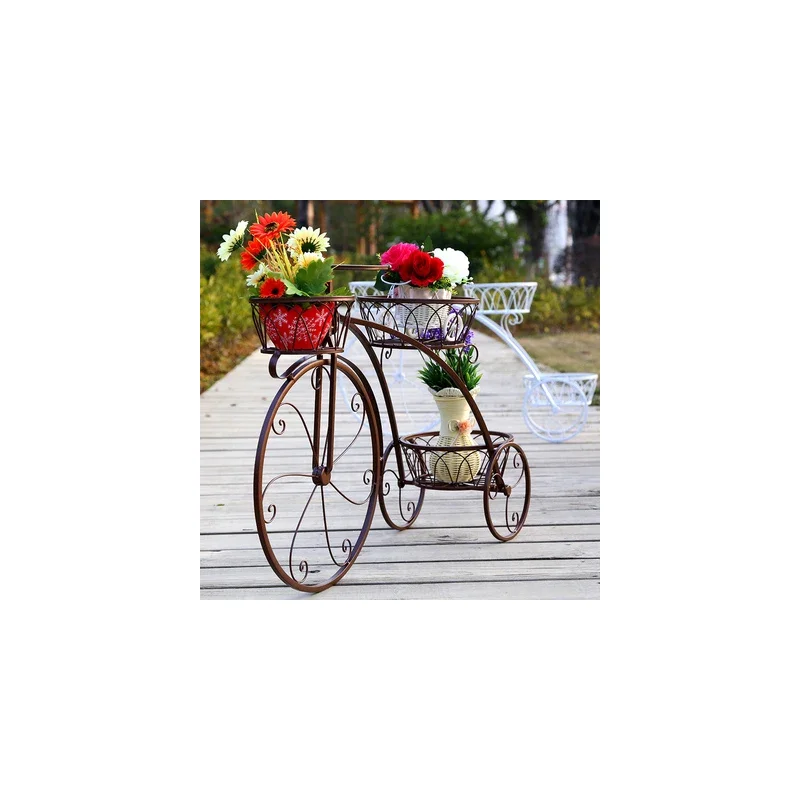 Wrought Iron Bicycle Flower Stand, European Style, Indoor Floor Flower Pot, 3 Wheels Bike Hanging Basket, Metal Holder, Rack