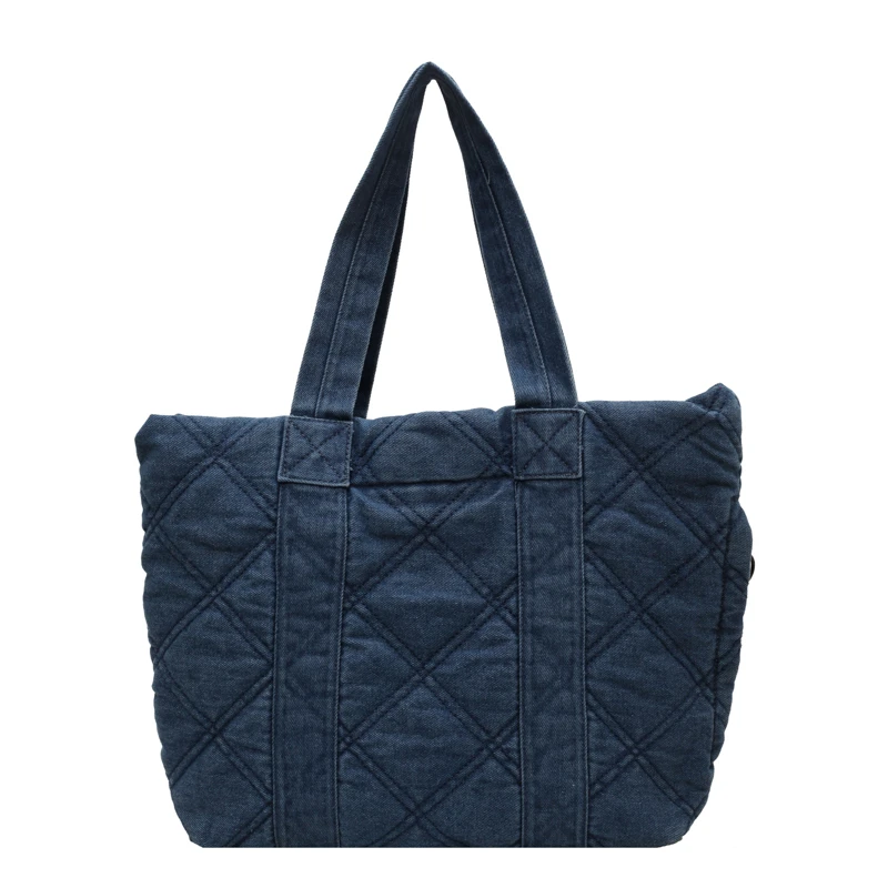 

Ladies Large Tote Bag Luxury Denim Blue Handbag College Student Fashion Quilted Travel Purse Women Laptop Shoulder Bag For Work