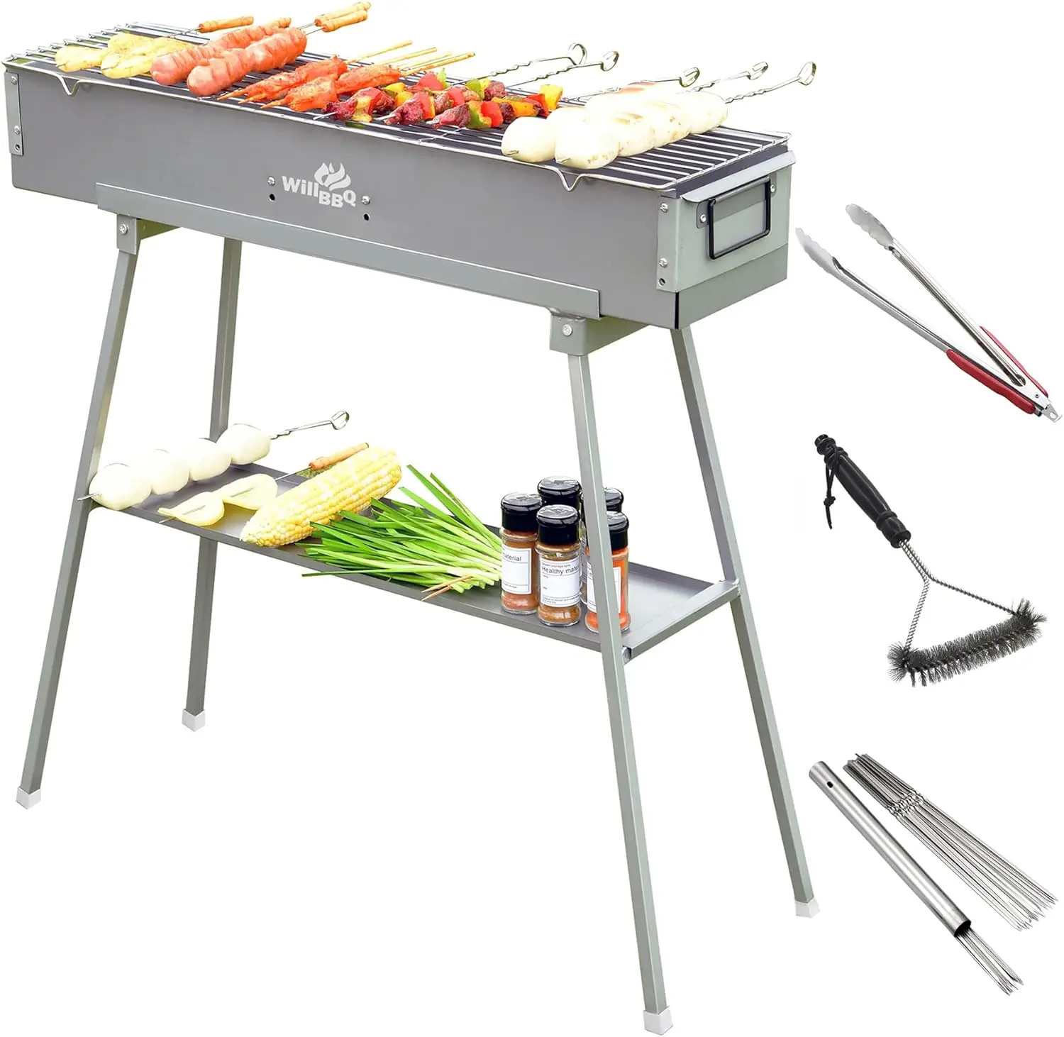 

Charcoal Grills Commercial Quality Portable Multiple Size Hibachi BBQ Lamb Skewer Folded Camping Barbecue Grill(31.6x7.1x5.1 )