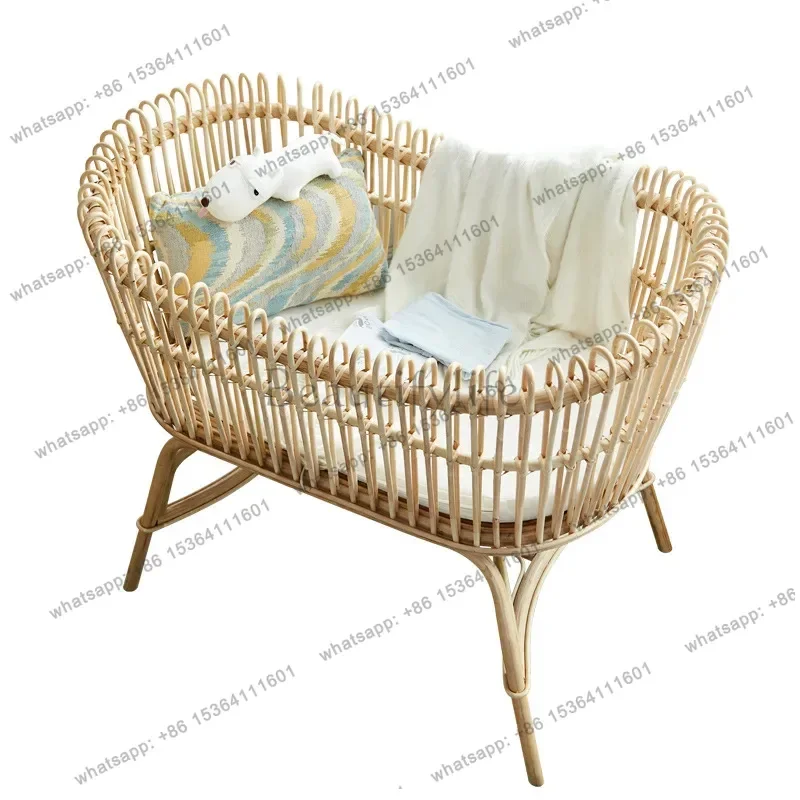 Factory direct sales European rattan baby cradle bed newborn simple paint-free bb bed multi-functional light luxury baby bed