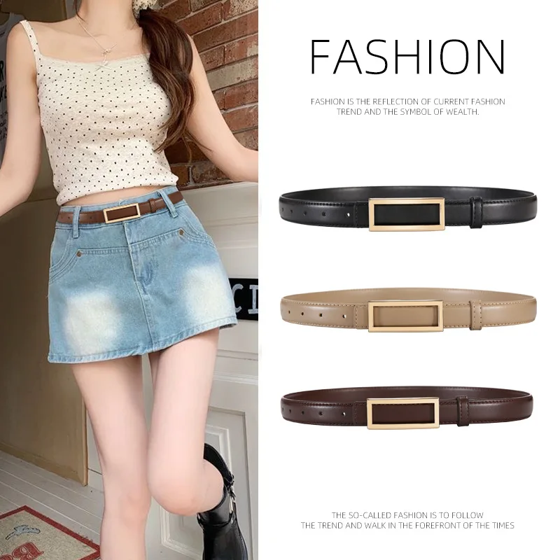 Women Korean Fashionable PU Leather Thin Waist Strap Metal Accessories Basic Belt Women Casual Porous Adjustable Fashion Belts