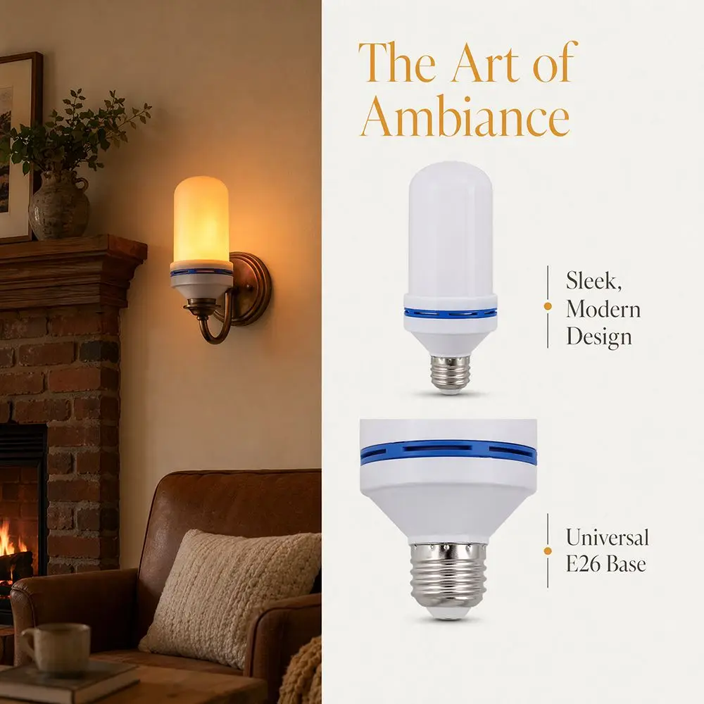 2 Pack 3W LED Flame Light Bulbs 4 Modes Gravity Sensor Flickering Light Bulbs AC 85‑265V Upside Down Effect