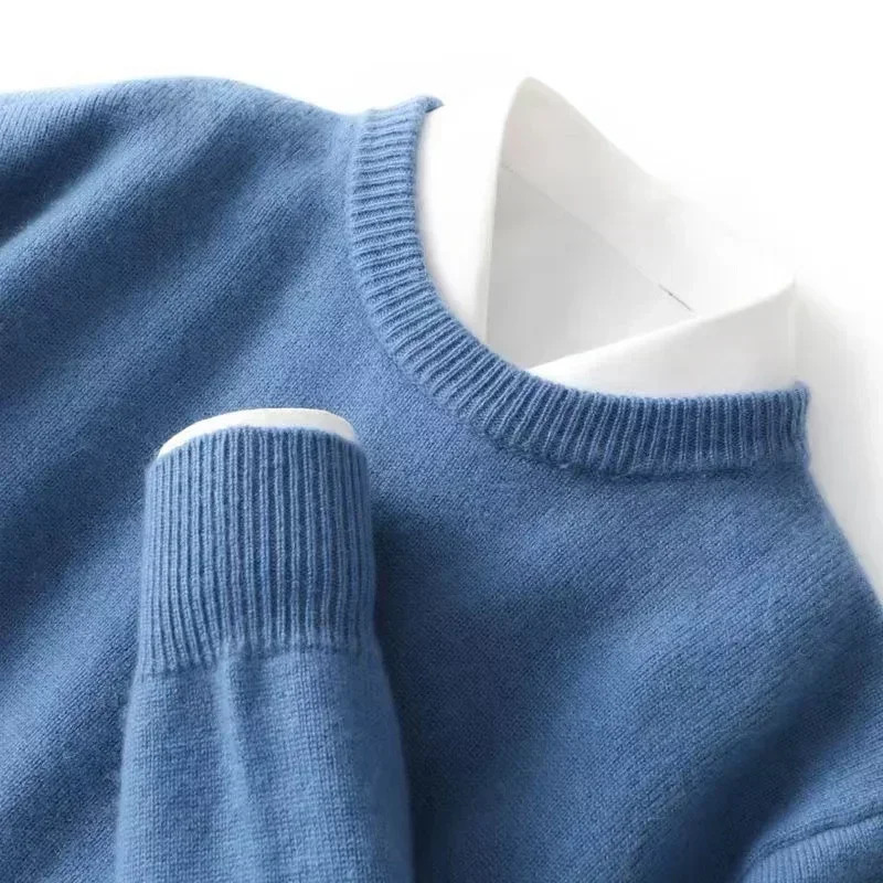 الخريف/الشتاء البلوز رجال الأعمال الكشمير الجولة الرقبة محبوك سترة صوفية سترة دافئة طويلة الأكمام سترة عالية الجودة