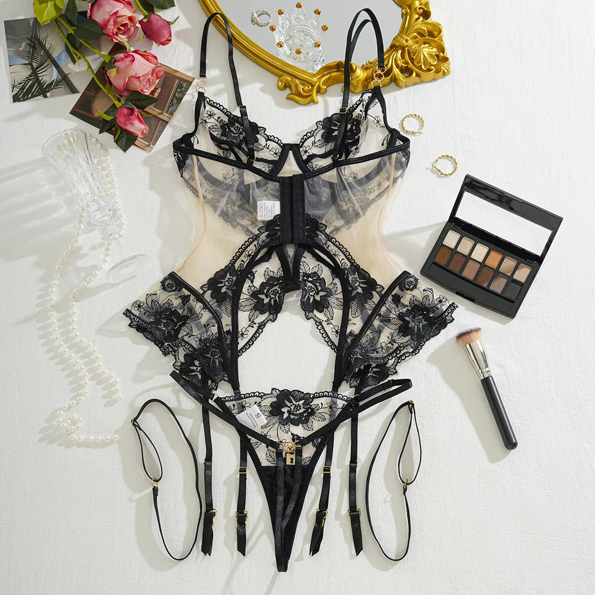 Lovermore Ultra Dessous Spitze Sexy Transparent Onlyfans Kit Ensemble Dessous Fancy Tüll Floral G-String Fantasy Unterwäsche