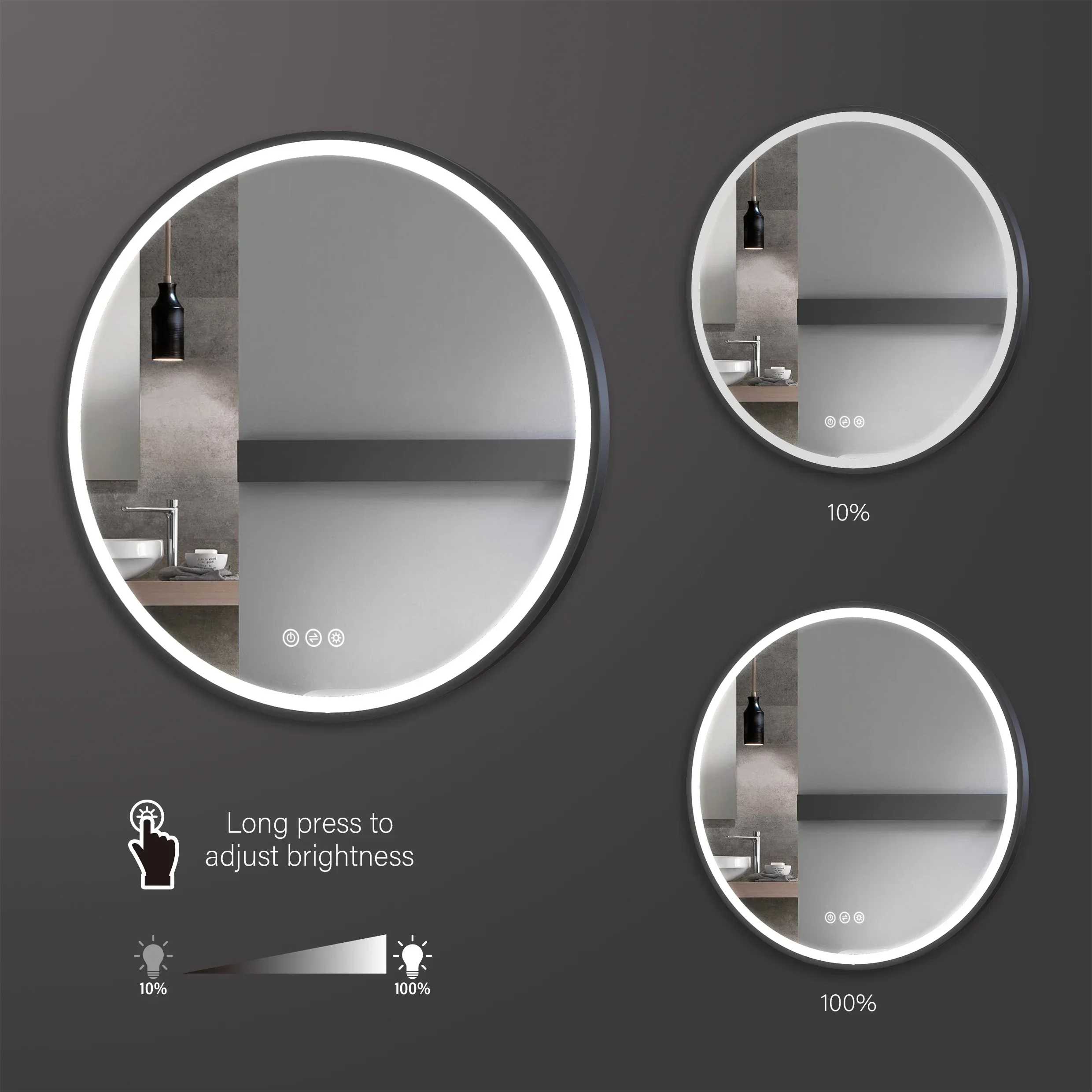 Direct Manufacture Low MOQ Anti Fog Contemporary Wall Smart  Bathroom Mirror Round  Framed Led Mirrors