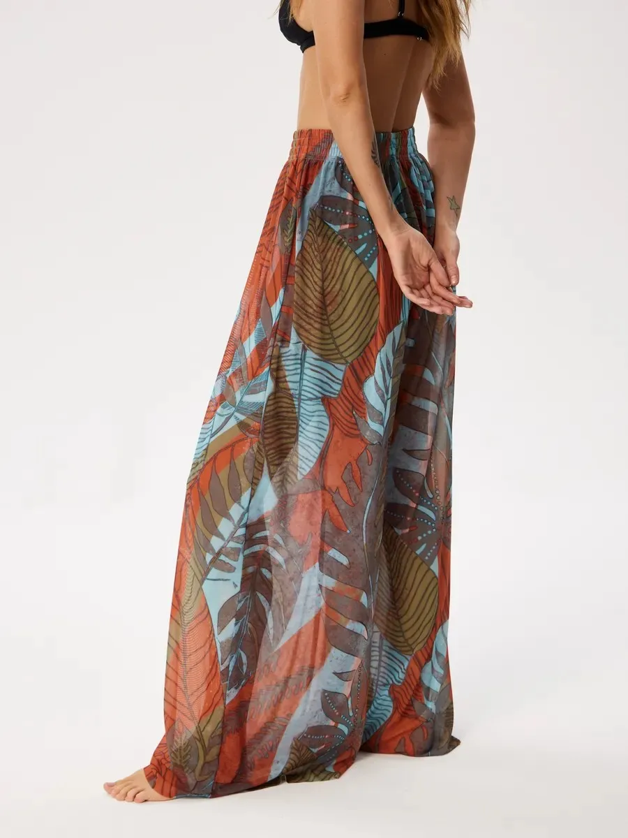 Women Summer Beach Wide-Leg Skirt Pants Lightweight Quick-Dry Breathable SPF Sun Protection Casual Loose Fit Holiday Beachwear
