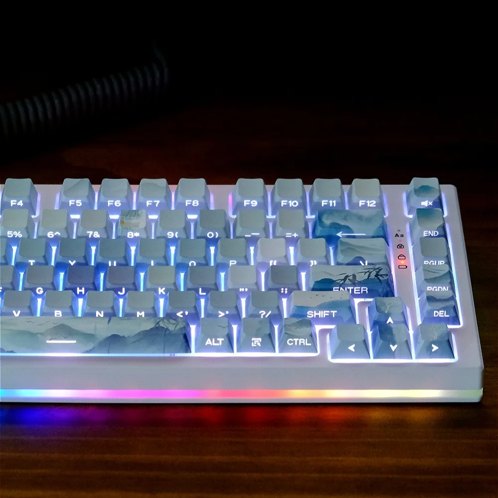 Kit de clavier mécanique pour Mx None Gateron Switch, 108/130 touches, thème lac et montagne, cerise, ensemble de capuchons continent, bleu PBT