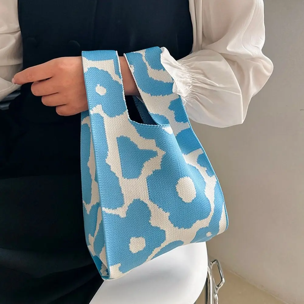 핸드백 꽃무늬 화장품 가방 프린팅 수제 쇼핑백 수납 가방 손목 가방 여성 토트백 니트 가방 숄더백