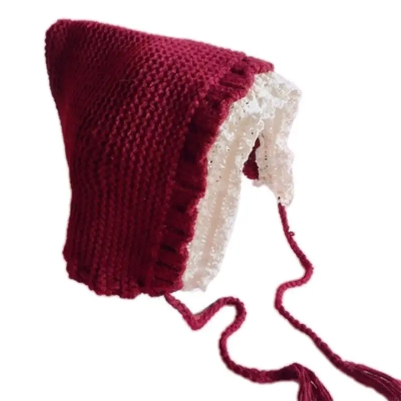 قبعة الشتاء المحبوكة للحماية، قبعة دافئة، قبعة كاجوال بحافة دانتيل للفتيات