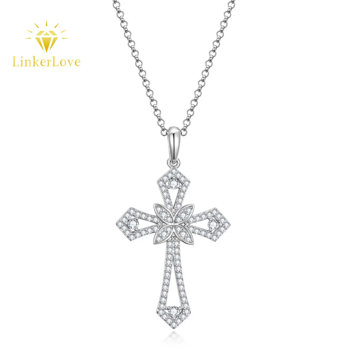 

S925 Sterling Silver Moissanite Cross Pendant Necklace for Women Diamond Four-leaf Clover Fine Jewelry Religious Party Gifts