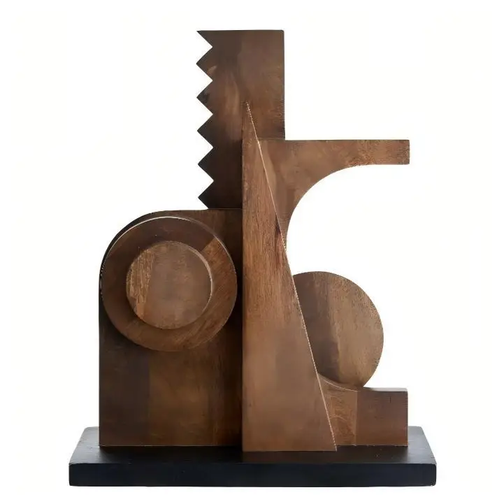Vintage-style Solid Wood Geometric Patchwork Abstract Sculpture Model Room Entryway Desktop Ornament