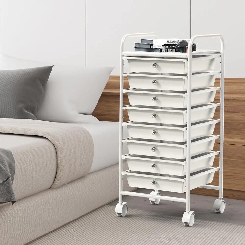 8-Drawer Mobile Storage Cart for Arts & Crafts, White