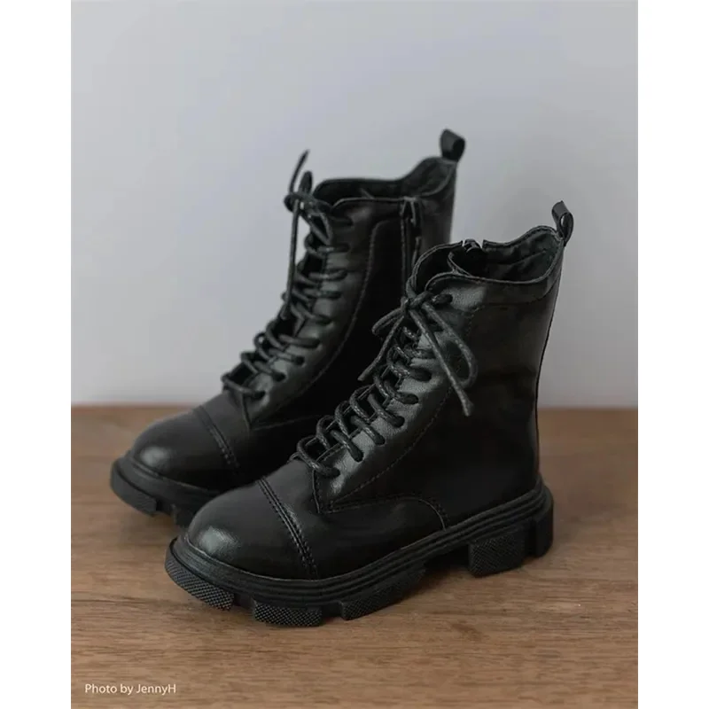 

BJD Doll Shoes ID75 Round Toe Girls Boys Platform Side Zipper Black Leather Thick-soled Ankle Boots Gifts BJD Doll Accessories