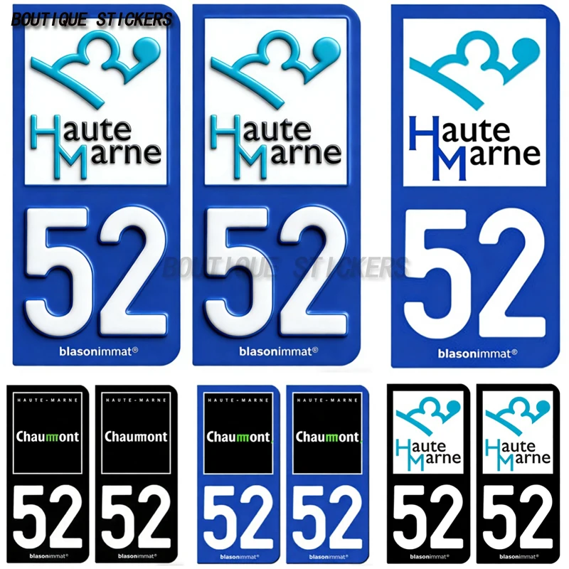 

2PcsStickers plaque d'immatriculation française fine noir bleu 52 Chaumont-Ville-Haute-Marne-Département StickersPVCimperméables