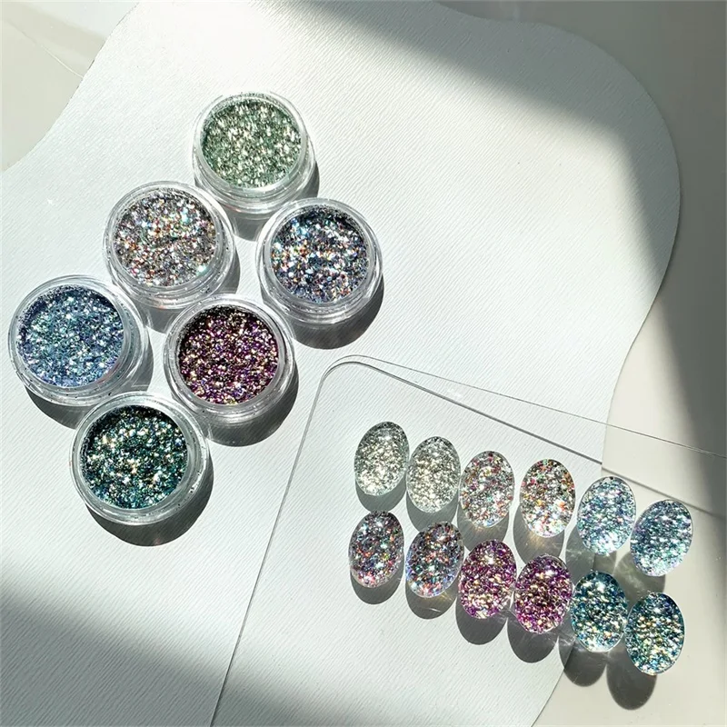 HNDO gemischte reflektierende Flocken, Blaseneffekt, glitzernde Pailletten, Nagelglitzer für Maniküre-Design, Dekoration, Pulver, glänzende Materialien