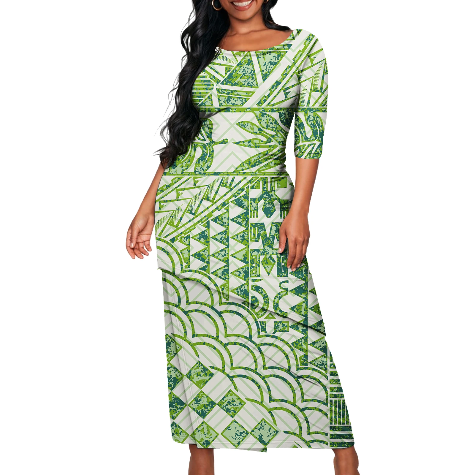 Cheap fiji Puletasi Tapa Designs Dress Samoan Two-Piece Islandzed Women's Church Traditional Clothing