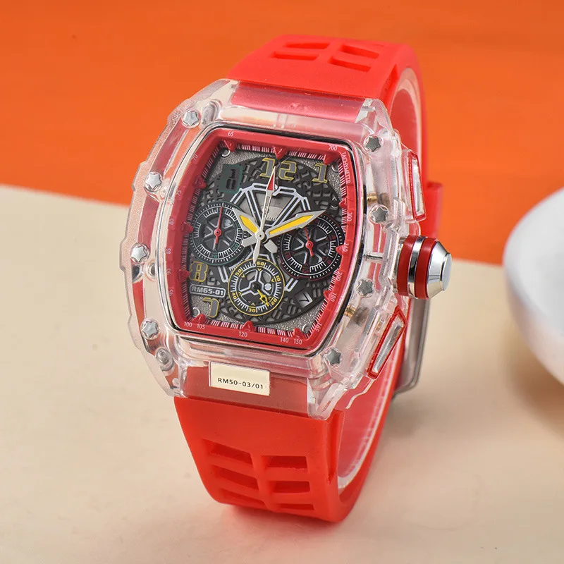 

Новые кожаные кристально прозрачные многофункциональные кварцевые часы с деловым календарем для бега и секунд