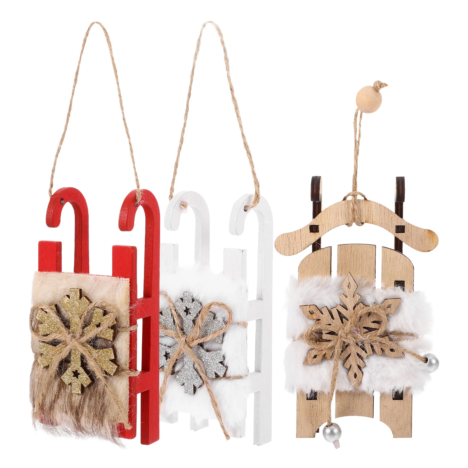 

3Pcs Rustic Wooden Sleigh Pendants Christmas Tree Decoration Small Sled Xmas Party Ornaments Christmas Sled Decor