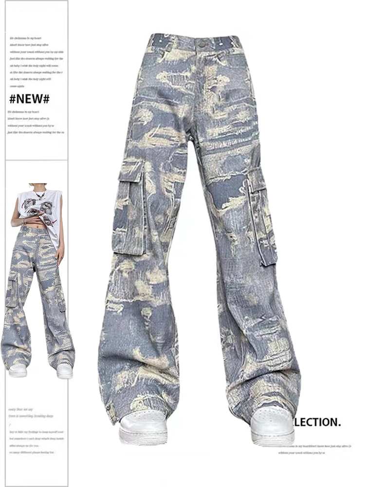 

Women's Baggy Camouflage Jeans Korean Harajuku Y2k 90s Oversize Denim Trouser 2000s High Waist Wide Cowboy Pants Vintage Clothes