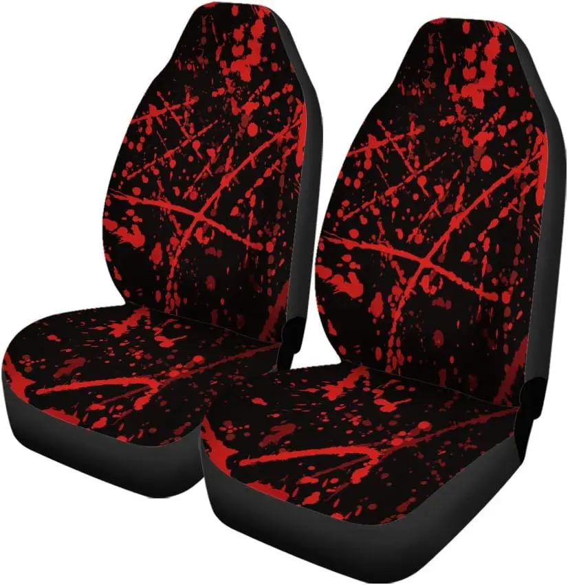 Set of 2 Car Seat Covers Red Horror Blood Stains Halloween Criminal Scene Abstract Universal Auto Front Seats Protector