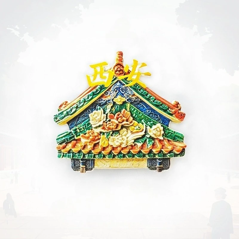 Xi'an City God Temple Roof Fridge Magnet 3D Tang Dynasty Souvenir Traditional Chinese Architecture Decor Unique Terracotta Gift