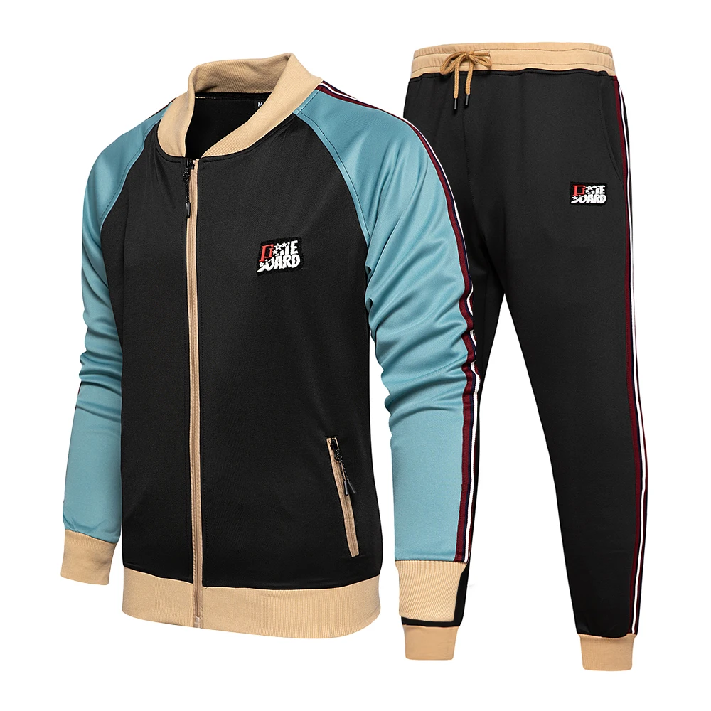 

Spring Autumn Men's New Casual Coat + Pants Sportswear 2 Pieces Of Fashion Trend Stitching Sportswear