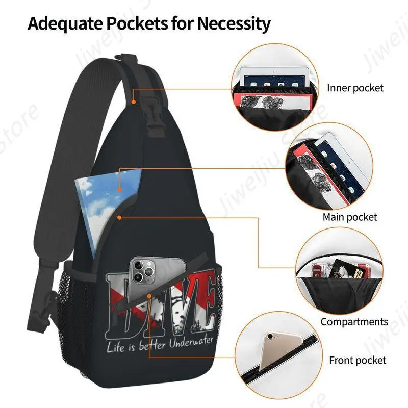 Borse a tracolla per immersioni subacquee personalizzate da uomo Cool Life is Better Zaino a tracolla per petto a spalla subacquea Zaino da viaggio