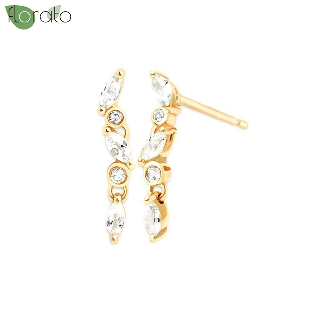 

Fashion Gold Color Shiny Zircon Stud Earrings for Women 925 Sterling Silver Needle Exquisite Small Earrings Wedding Jewelry Gift
