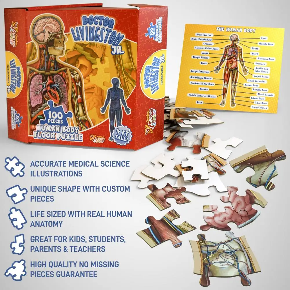 Puzzlespiel für menschliche Anatomie, pädagogisches Puzzleset für menschliche Anatomie für Kinder, 100-teiliges Bodenpuzzlespiel, medizinisch für Kleinkinder