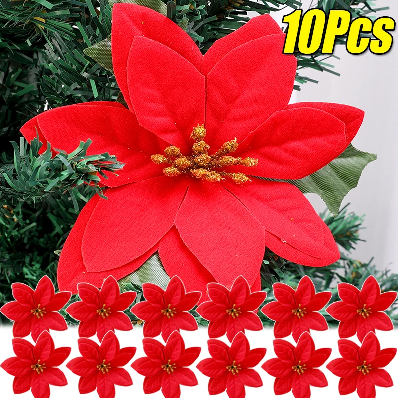 14cm Glitter Artificial Christmas Flowers Xmas Tree Ornaments Merry Christmas Decorations for Home New Year Decor Navidad Gifts