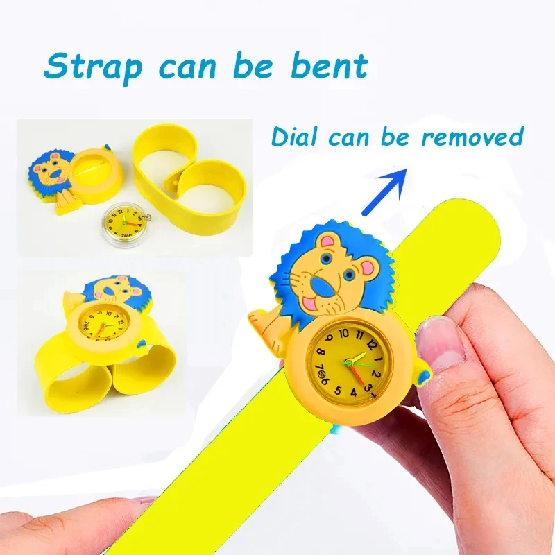 Cartoon Lion Children Watches 2-14 Years Old Baby Study Time Toy Slap Bracelet Kids Watches for Boys Girls Birthday Gift