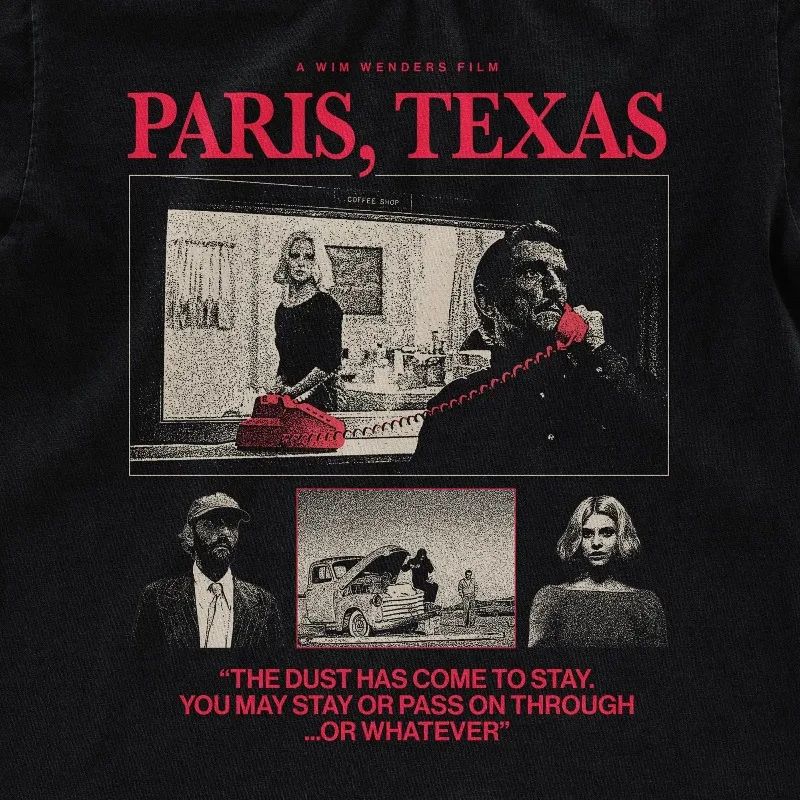 باريس تكساس 1984 فيلم تي شيرت Wim Wenders تي شيرت أسود كلاسيكي تي شيرت الشارع الشهير هاري دين ستانتون #2