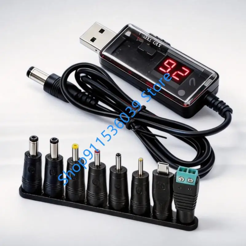 DC5V to USB 9V 12V Adjustable Power Cable with Display for Small Electronics, LED Lights, Desk Spare, Travel Storage,