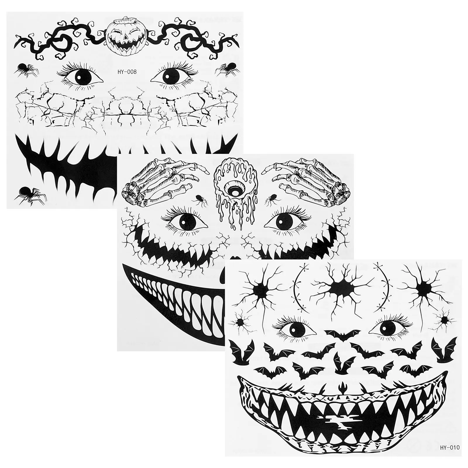 3-folhas-de-tatuagens-faciais-noturnas-que-brilham-no-escuro-adesivos-impermeaveis-de-halloween-decalques-temporarios-diy-para-festas-e-cosplay-aderecos-de-boca-e-cicatriz